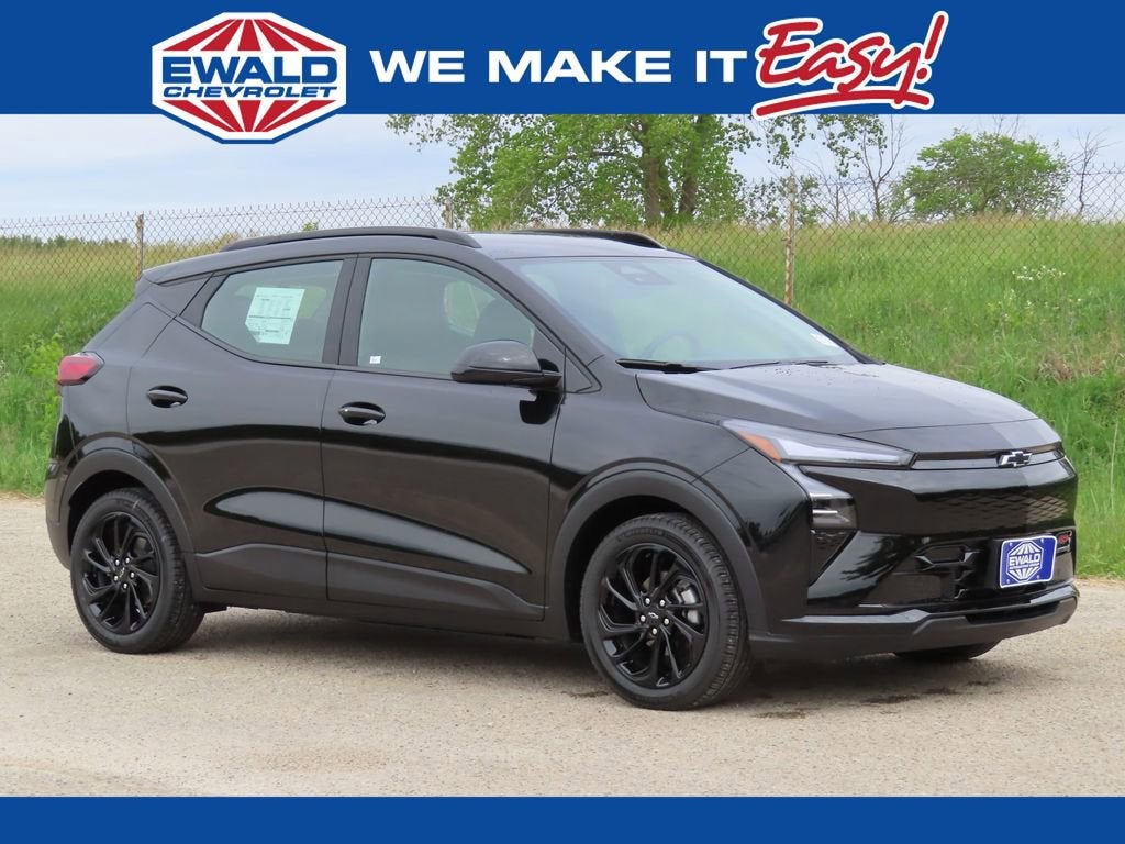 2027 Chevrolet Bolt RS in Mosaic Black Metallic — front three-quarter view