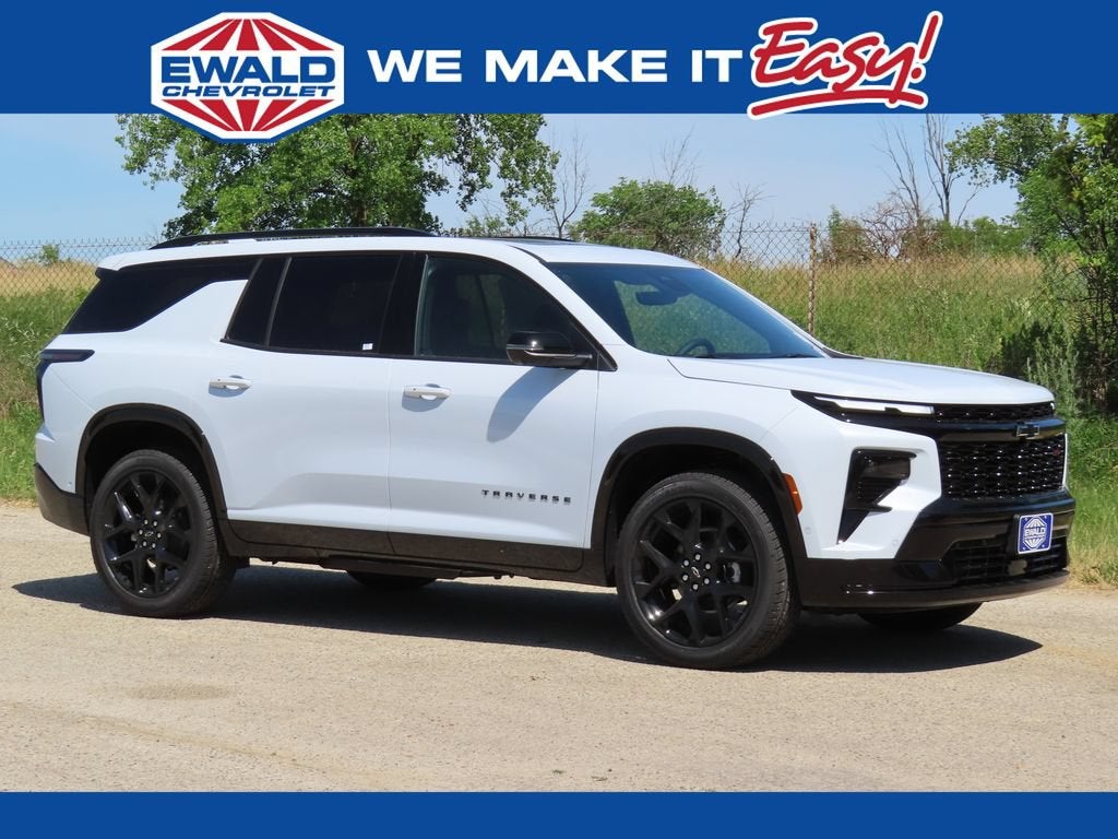 2026 Chevrolet Traverse RS in Polar White Tricoat — front three-quarter view