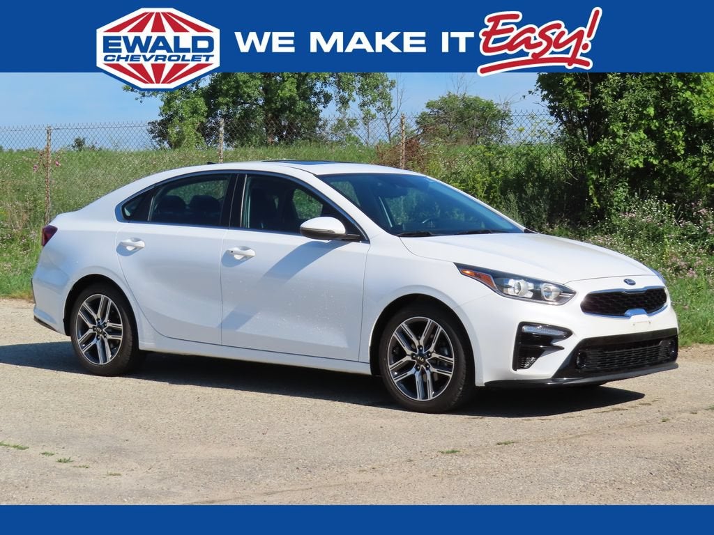 2021 Kia Forte EX in White — front three-quarter view